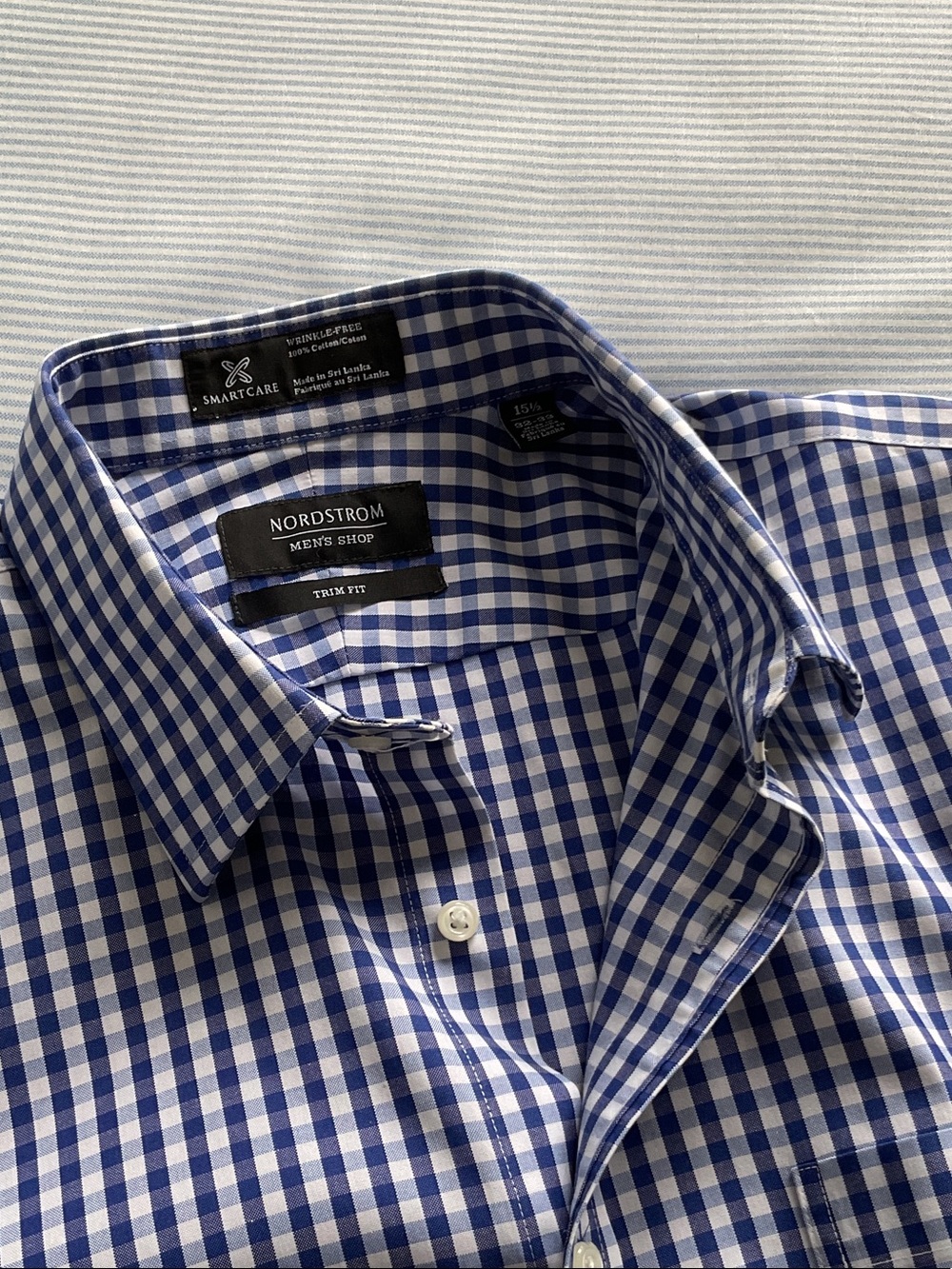 Nordstrom Men’s Trim Fit Blue & White Gingham Dress Shirt